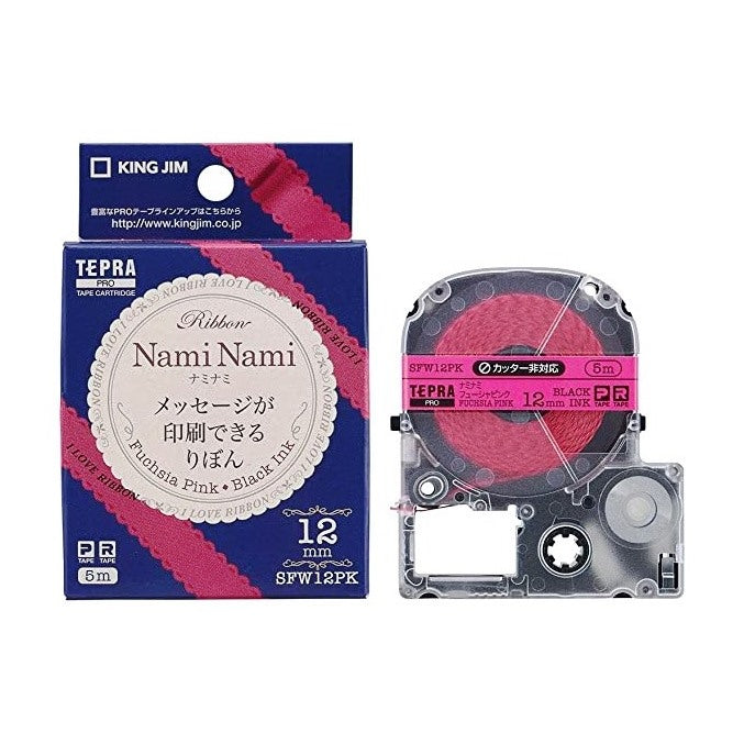 King Jim SFW12PK Tape Cartridge for Tepra PRO Fuchsia Pink Black -Made in Japan