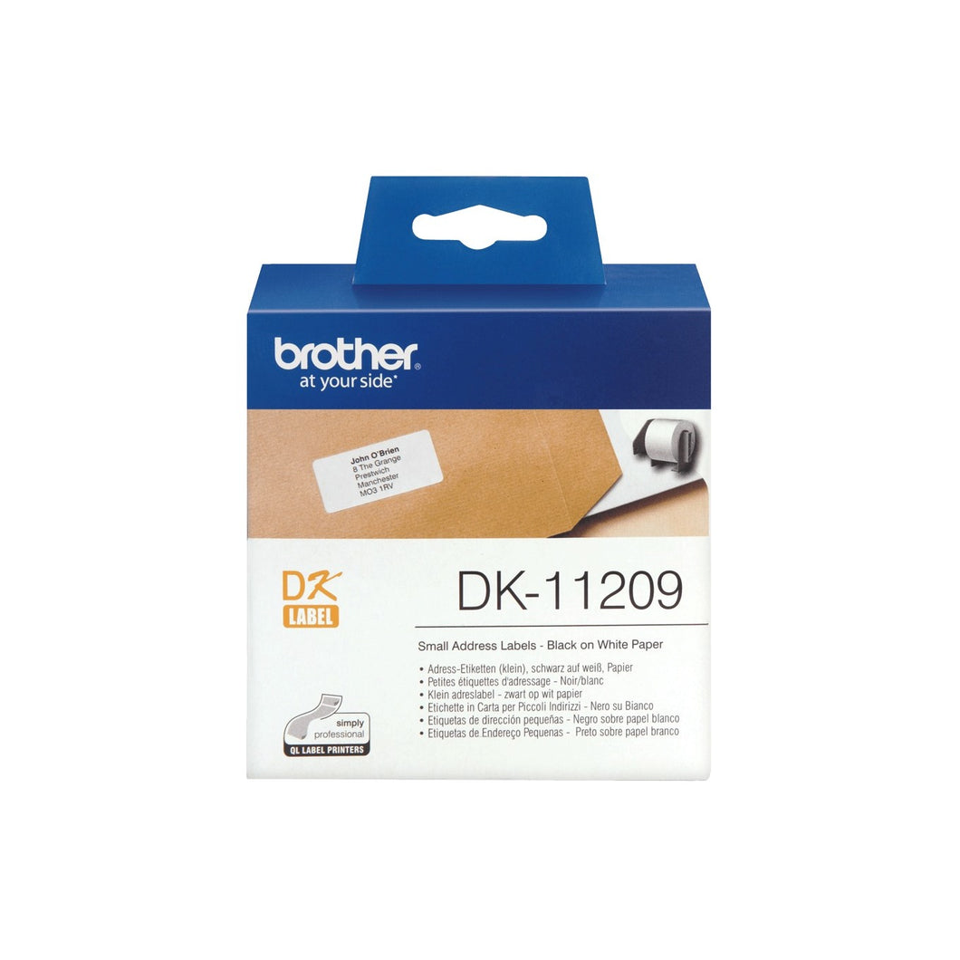Brother Genuine DK-11209 Small Address Labelling Tape for QL Printers - Black on White, 29mmx62mm