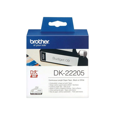 Brother Genuine DK-22205 Continuous Length Labelling Tape for QL Printers Black on White, 62mm wide.