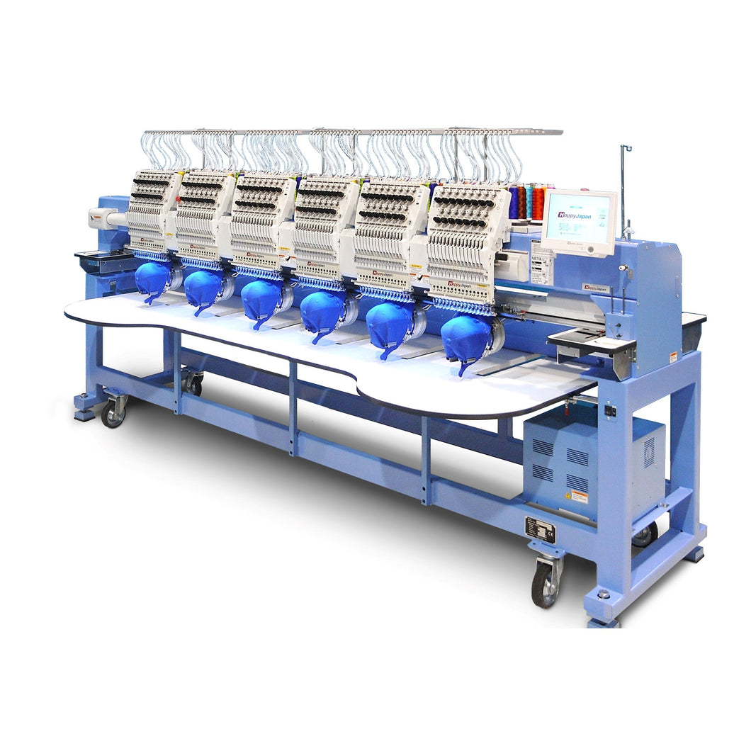 Happy HCR3-X1506-45 6 Head 15 Needle Industrial Embroidery Machine-Made in Japan.