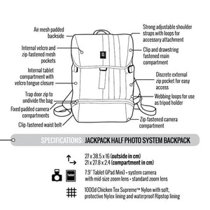 Crumpler JPHSBP-001 Jackpack Half Photo System Backpack for SLR Camera and 11-inch Laptops- Dull Black / Dark Mouse Grey..