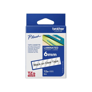 Brother Genuine TZE-111 Labelling Tape for P-Touch label Printers - Black on Clear, 6mm wide.