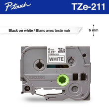 Load image into Gallery viewer, Brother Genuine TZE-211 Labelling Tape for P-Touch label Printers - Black on White, 6mm wide.
