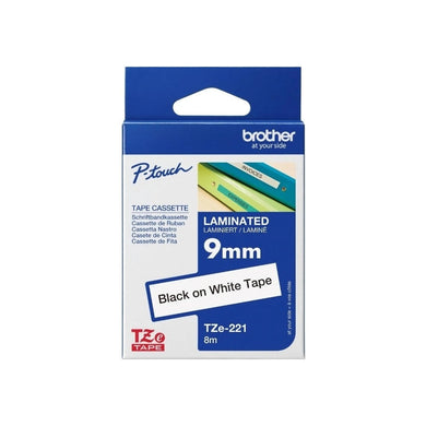 Brother Genuine TZe-221 Labelling Tape for P-Touch label Printers Black on White 9mm wide