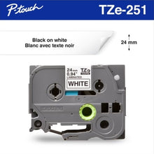 Load image into Gallery viewer, Brother Genuine TZE-251 Labelling Tape for P-Touch label Printers - Black on White, 24mm wide.
