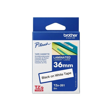 Brother Genuine TZE-261 Labelling Tape for P-Touch label Printers - Black on White, 36mm wide.