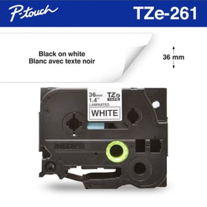 Brother Genuine TZE-261 Labelling Tape for P-Touch label Printers - Black on White, 36mm wide.