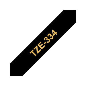 Brother Genuine TZE-334 Labelling Tape for P-Touch label Printers -Gold on Black, 12mm wide.