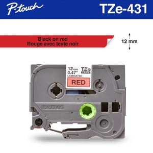 Brother Genuine TZE-431 Labelling Tape for P-Touch label Printers, Black on Red 12mm wide.