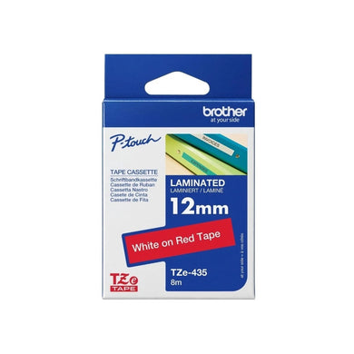 Brother Genuine TZE-435 Labelling Tape for P-Touch label Printers - White on Red, 12mm wide.