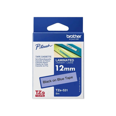 Brother Genuine TZE-531 Labelling Tape for P-Touch label Printers - Black on Blue, 12mm wide.