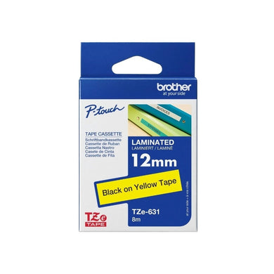 Brother Genuine TZE-631 Labelling Tape for P-Touch label Printers - Black on Yellow, 12mm wide.