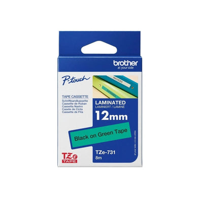 Brother Genuine TZE-731 Labelling Tape for P-Touch label Printers, Black on Green 12mm wide.