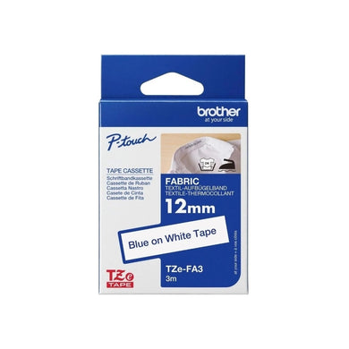 Brother Genuine TZE-FA3 Iron-On Fabric Tape for P-Touch label Printers-Cartridge Blue on White 12mm