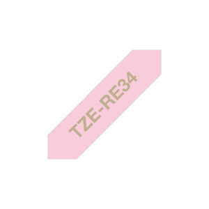 Brother Genuine TZe-RE34 Labelling Tape for P-Touch label Printers -Gold on Pink Ribbon, 12mm wide