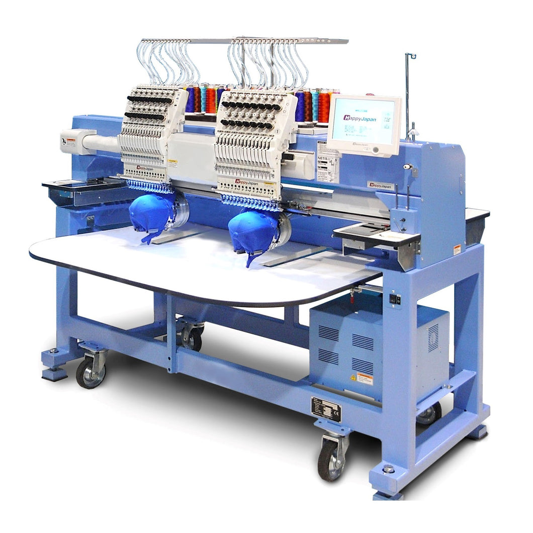 Happy HCR3-1502-45 2 Head 15 Needle Industrial Embroidery Machine-Made in Japan.