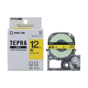 King Jim SC12Y Tape Cartridge for Tepra PRO Black 12mm -Made in Japan